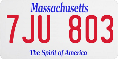 MA license plate 7JU803
