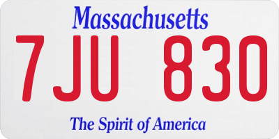 MA license plate 7JU830