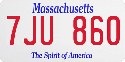MA license plate 7JU860