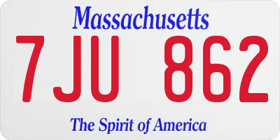 MA license plate 7JU862