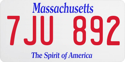 MA license plate 7JU892