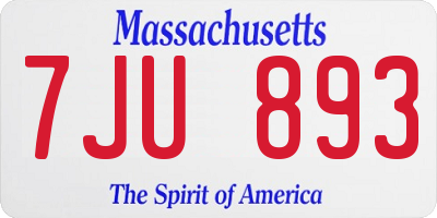 MA license plate 7JU893