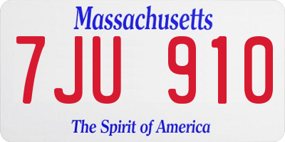 MA license plate 7JU910