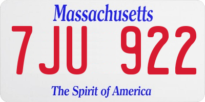 MA license plate 7JU922