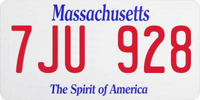 MA license plate 7JU928