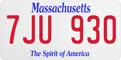 MA license plate 7JU930