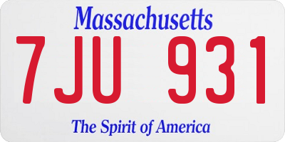 MA license plate 7JU931