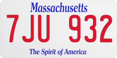 MA license plate 7JU932