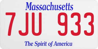 MA license plate 7JU933