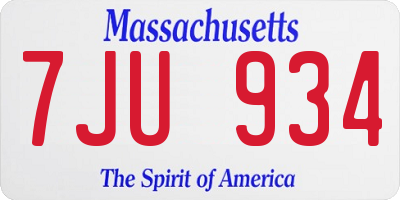 MA license plate 7JU934