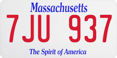 MA license plate 7JU937