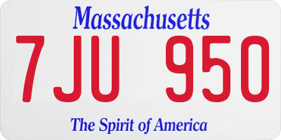 MA license plate 7JU950