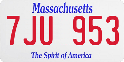 MA license plate 7JU953