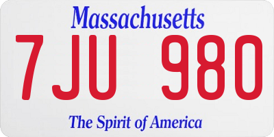 MA license plate 7JU980