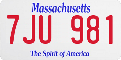 MA license plate 7JU981