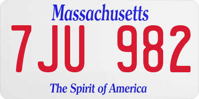 MA license plate 7JU982