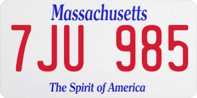 MA license plate 7JU985