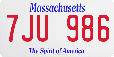 MA license plate 7JU986