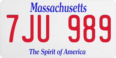 MA license plate 7JU989