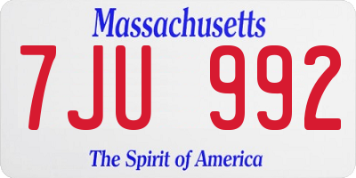 MA license plate 7JU992
