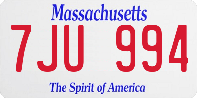 MA license plate 7JU994