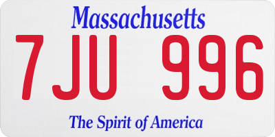 MA license plate 7JU996