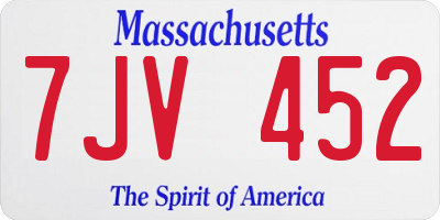 MA license plate 7JV452