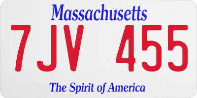 MA license plate 7JV455