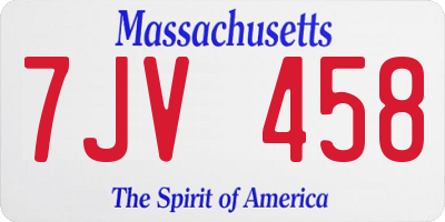 MA license plate 7JV458
