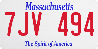 MA license plate 7JV494