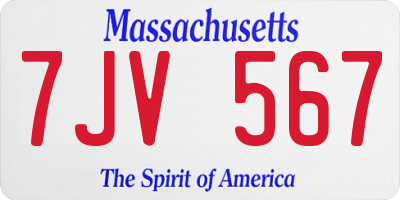 MA license plate 7JV567