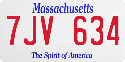 MA license plate 7JV634