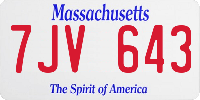 MA license plate 7JV643
