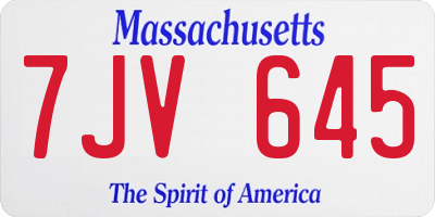 MA license plate 7JV645
