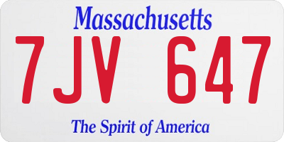 MA license plate 7JV647