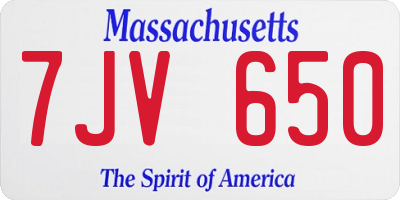 MA license plate 7JV650