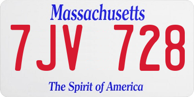 MA license plate 7JV728