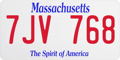 MA license plate 7JV768