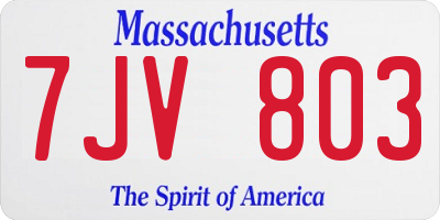 MA license plate 7JV803