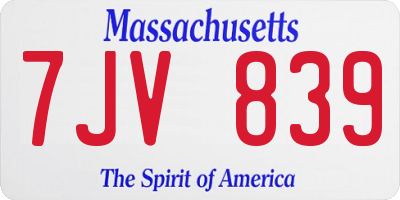 MA license plate 7JV839