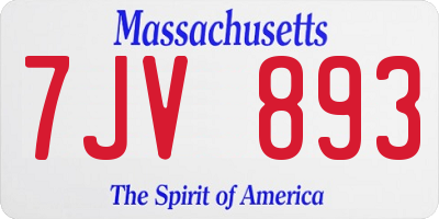 MA license plate 7JV893