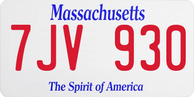 MA license plate 7JV930