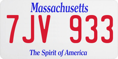 MA license plate 7JV933