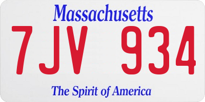 MA license plate 7JV934