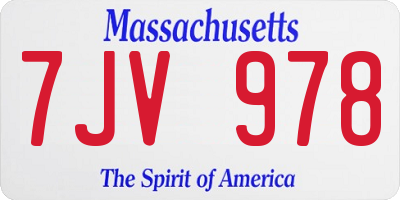 MA license plate 7JV978