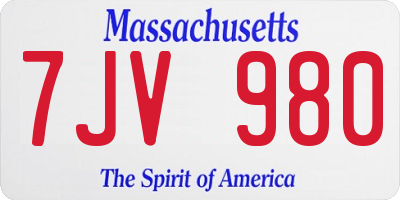 MA license plate 7JV980