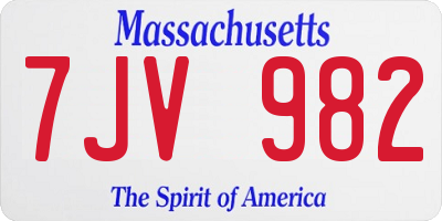 MA license plate 7JV982