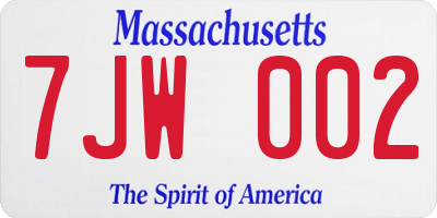 MA license plate 7JW002