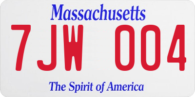 MA license plate 7JW004