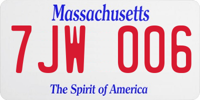 MA license plate 7JW006